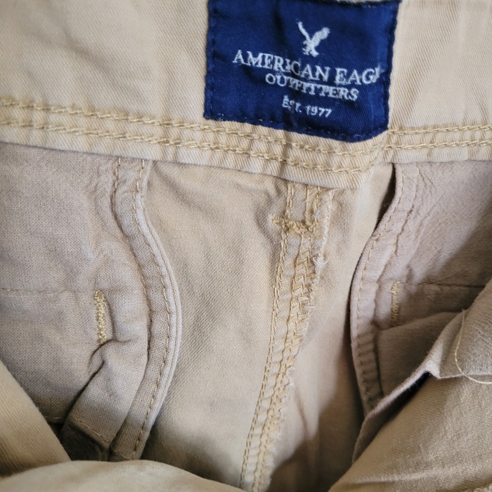 American Eagle Mens Skinny Chino Pants Khaki Tan 34/32 Straight Leg Slim Fit - Picture 3 of 10